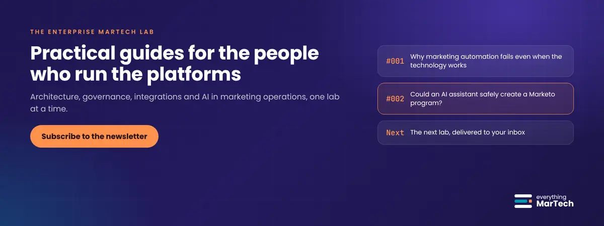 The Enterprise MarTech Lab newsletter: practical architecture, governance and AI guides for marketing operations.